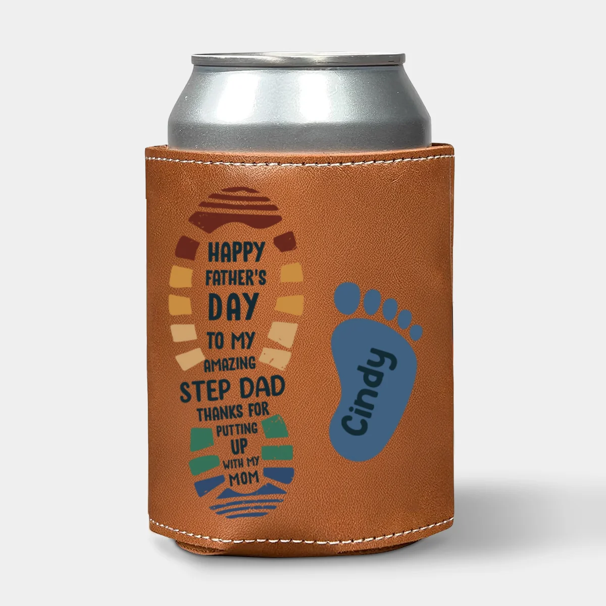 Amazing Step Dad - Personalized Custom Leather Can Cooler Holder - Image 6