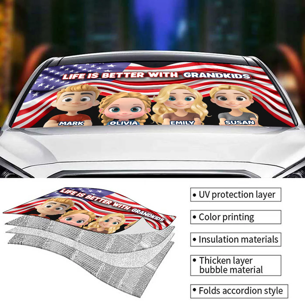 America Life is Better with Grandkids - Personalized Custom Car Sunshade - Image 4