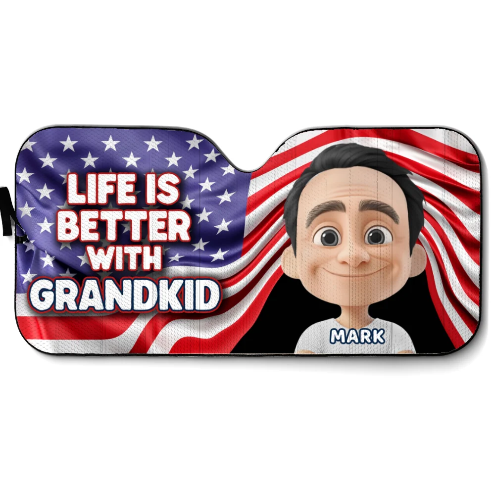 America Life is Better with Grandkids - Personalized Custom Car Sunshade - Image 6