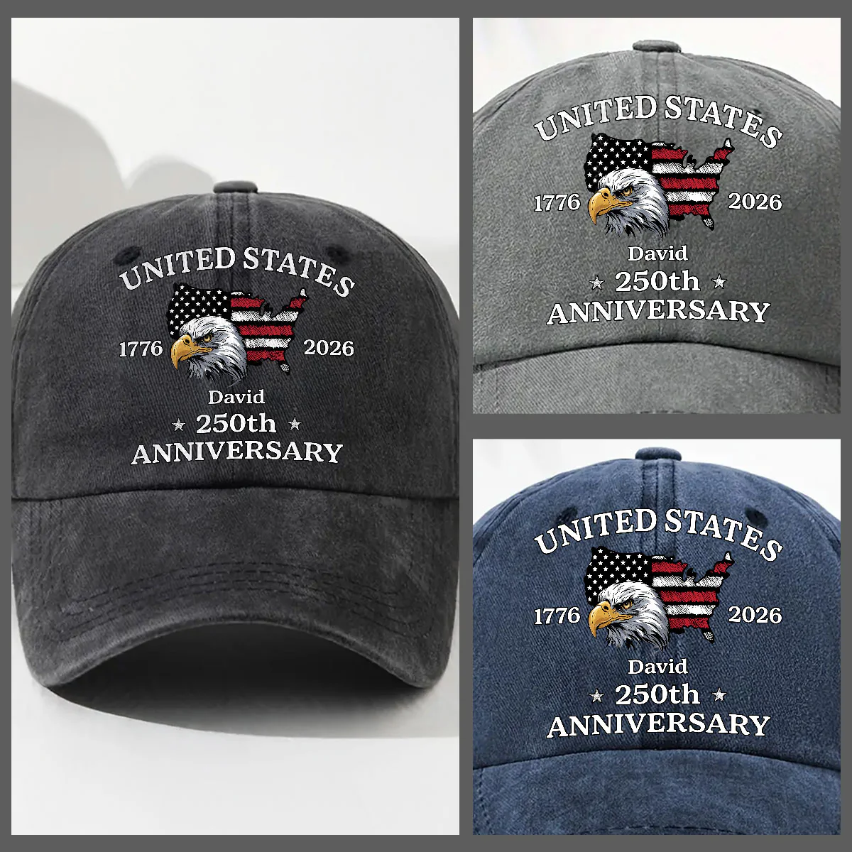 America Proud Then And Now - Personalized Custom Vintage Washed Denim Cap - Image 3