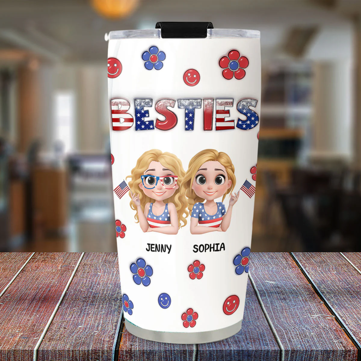 American Besties  - Personalized Custom 3D Inflated Effect Tumbler - Image 2