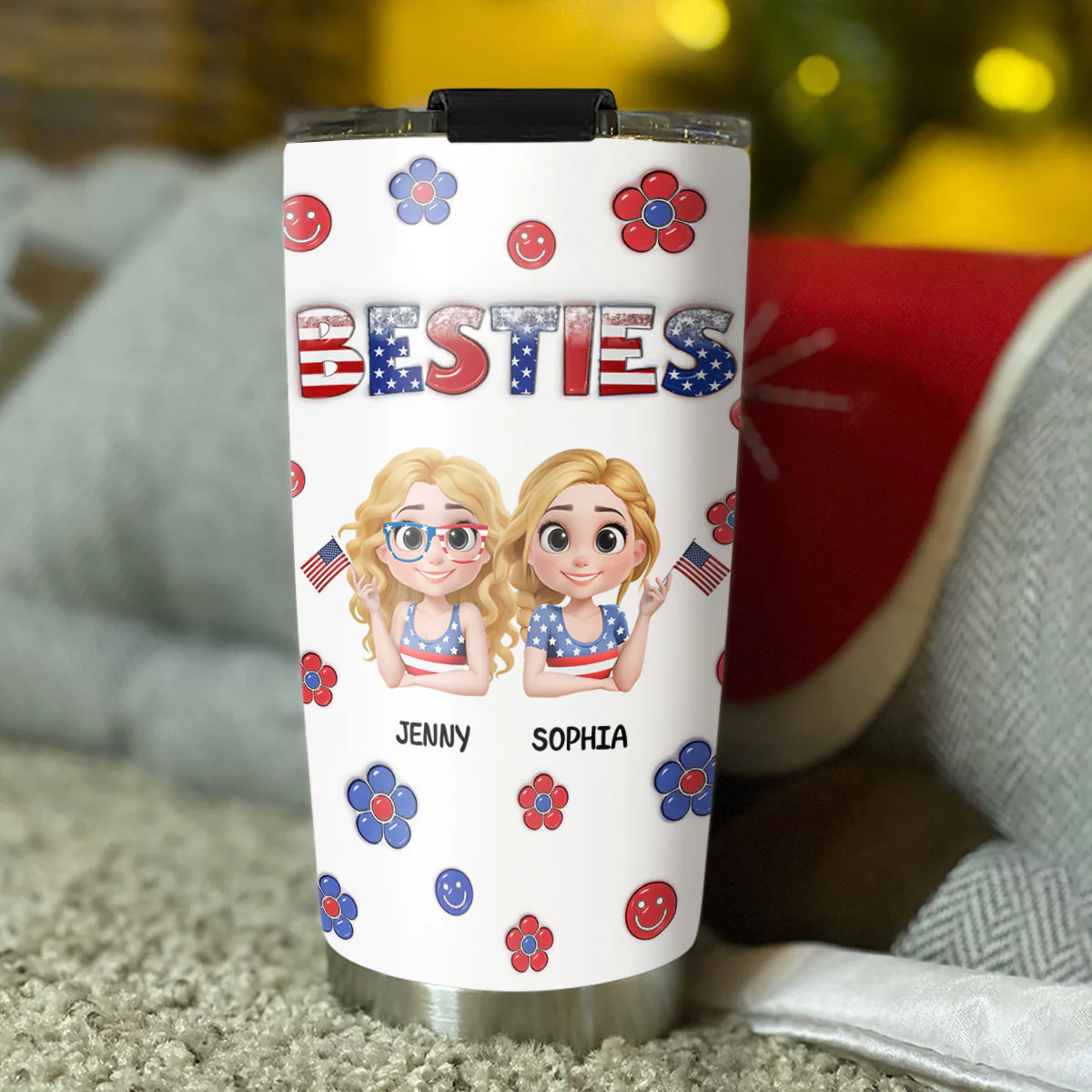 American Besties  - Personalized Custom 3D Inflated Effect Tumbler - Image 4