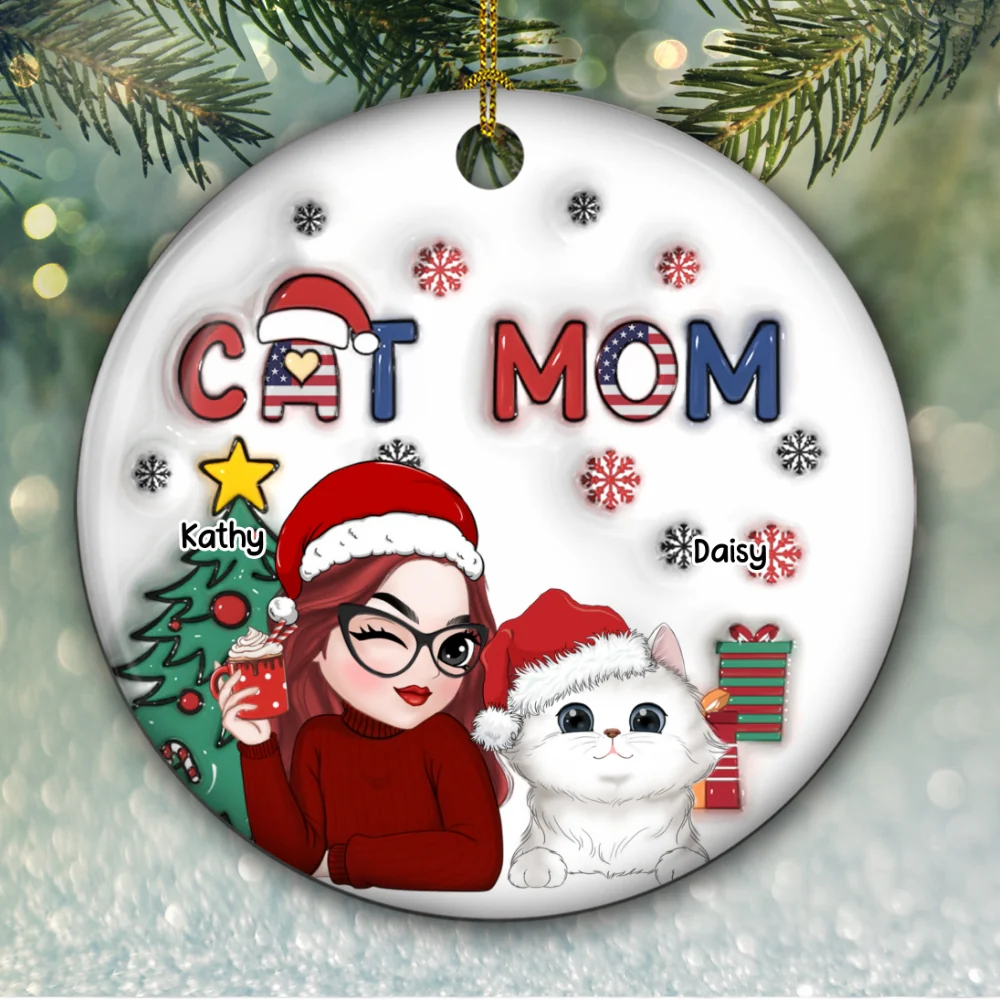 American Cat Mom Christmas - Personalized Custom 3D Inflated Effect Ceramic Ornament - Image 6