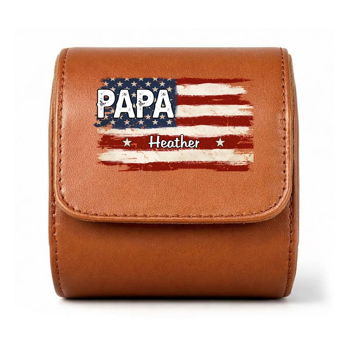 American Flag Name - Personalized Custom Leather Watch Case - Image 7