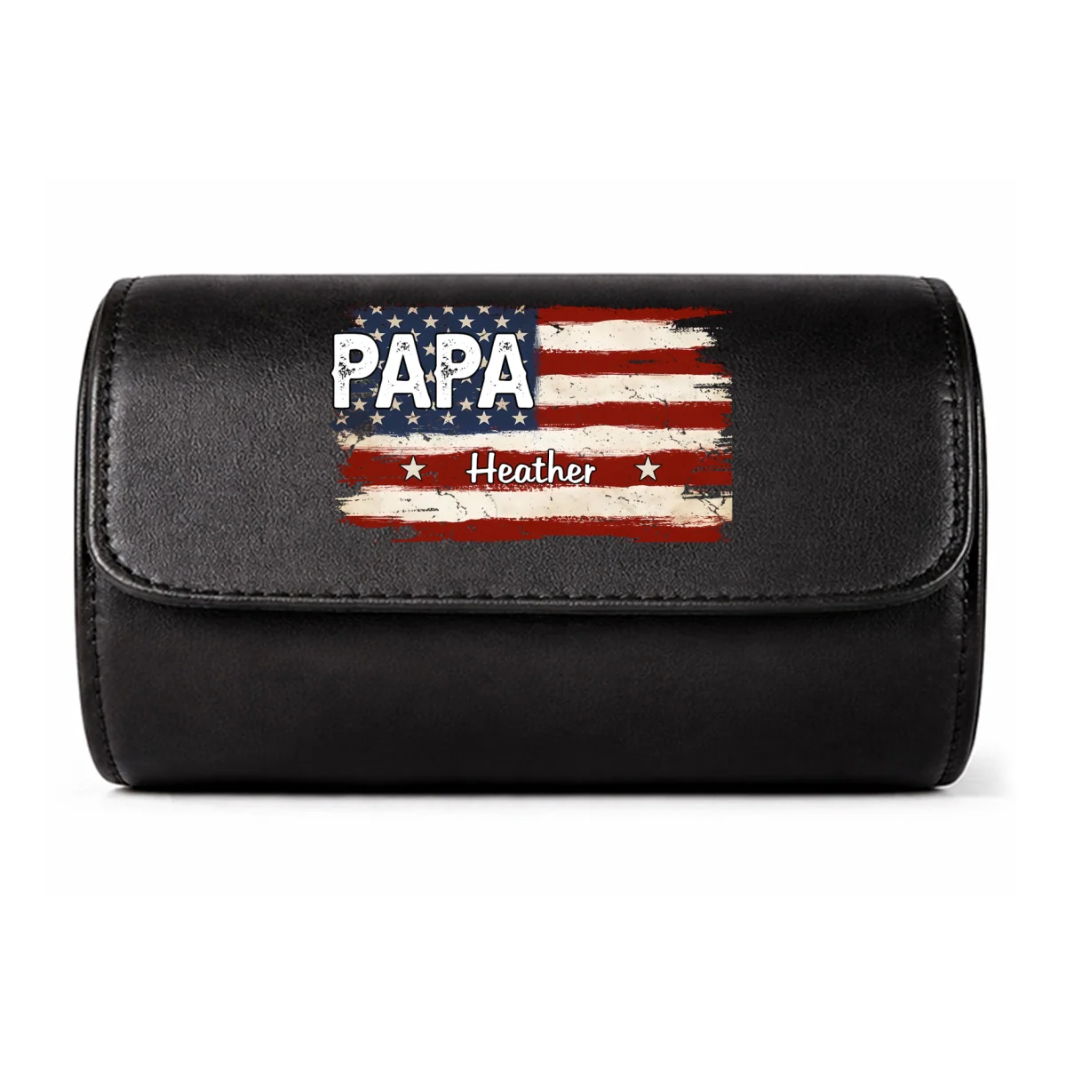 American Flag Name - Personalized Custom Leather Watch Case - Image 8
