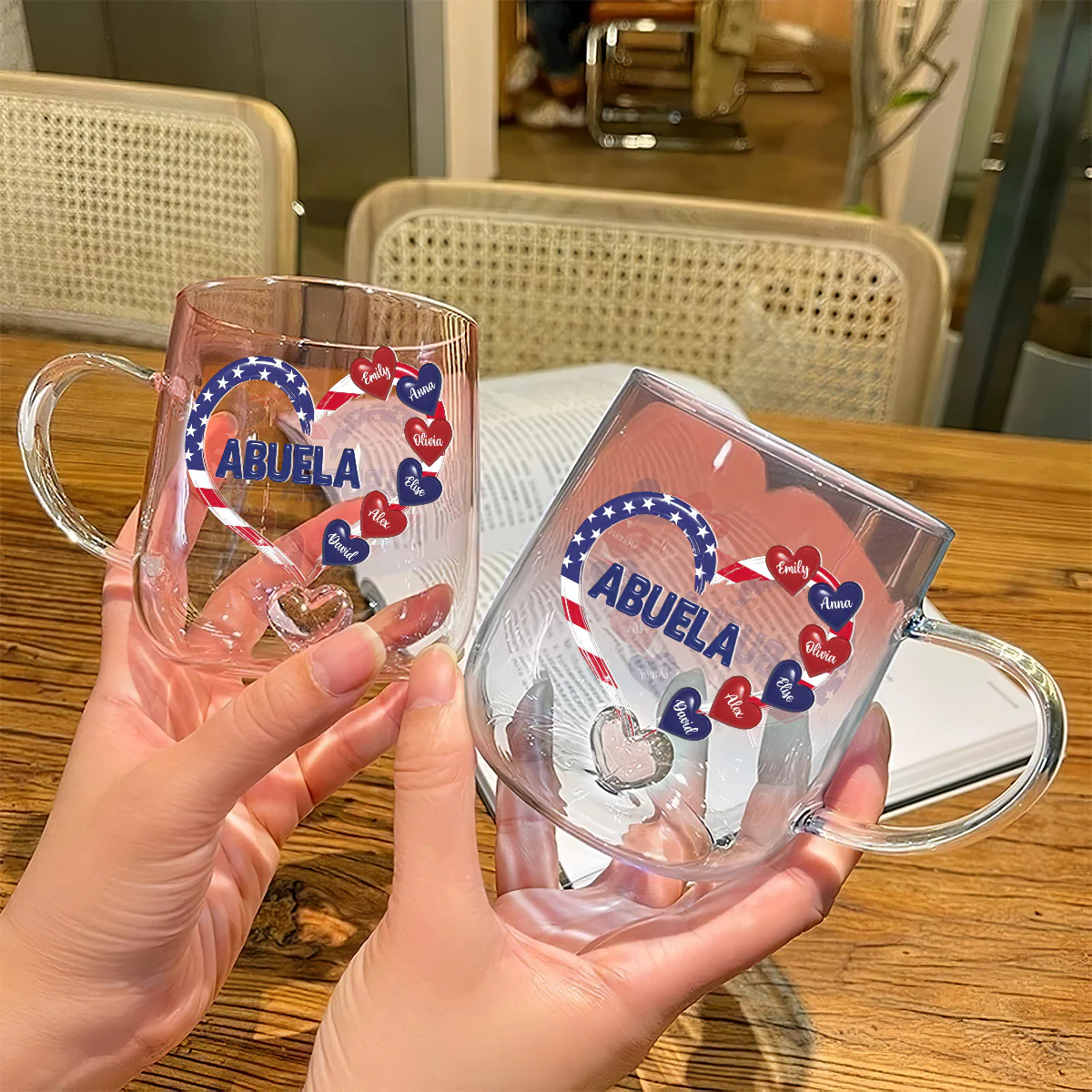American Grandma - Personalized Custom Pink Gradient Glass Mug - Image 2