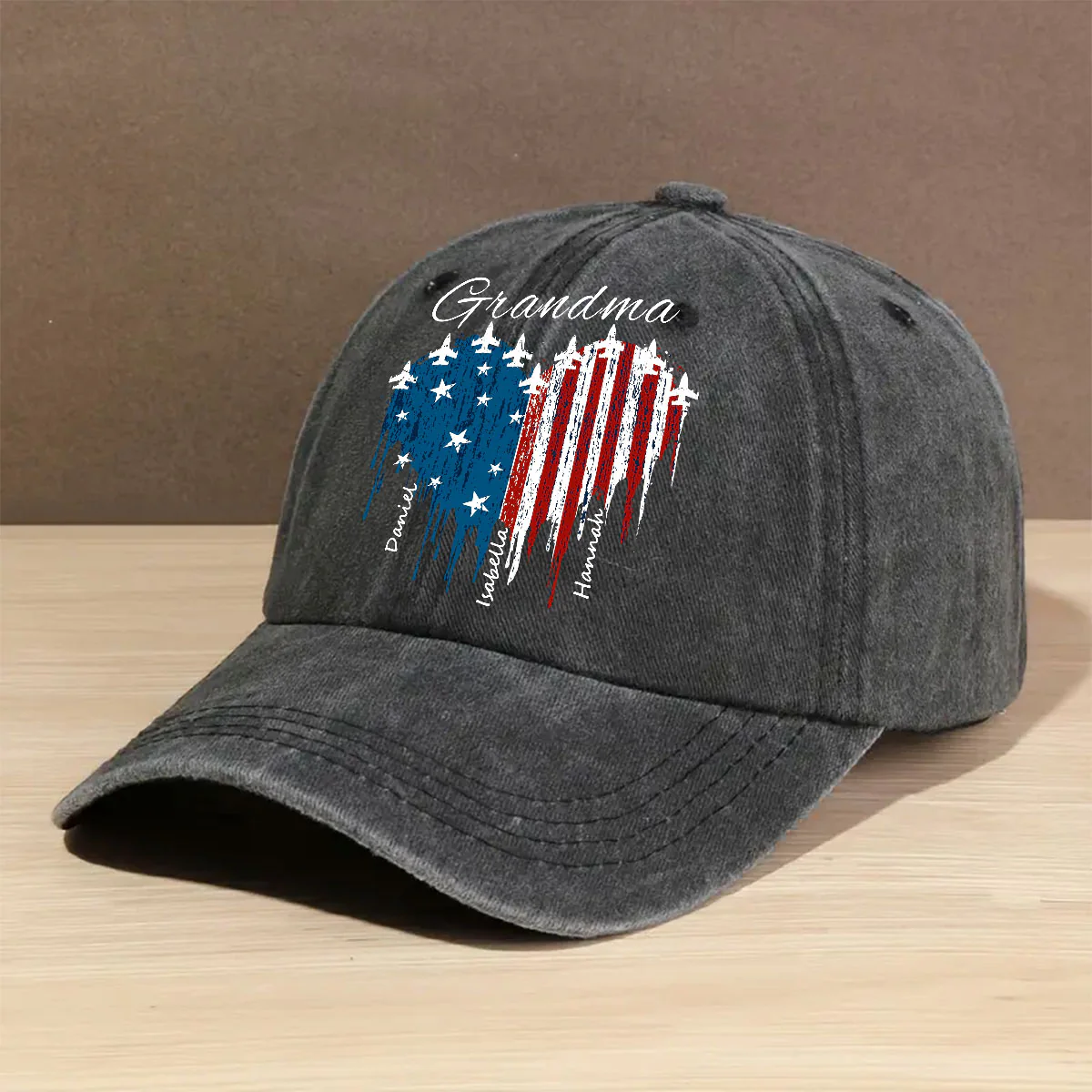 American Grandma - Personalized Custom Vintage Washed Denim Cap - Image 2