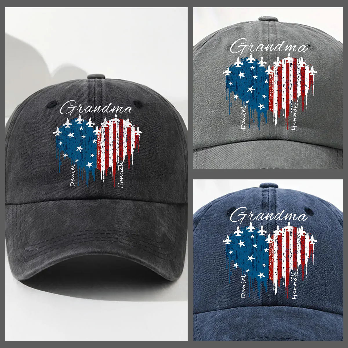 American Grandma - Personalized Custom Vintage Washed Denim Cap - Image 3