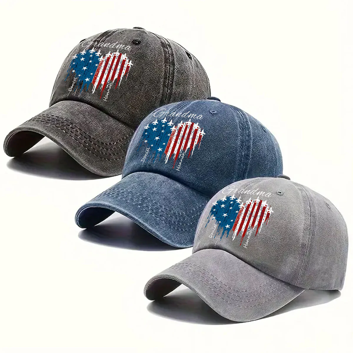 American Grandma - Personalized Custom Vintage Washed Denim Cap - Image 4