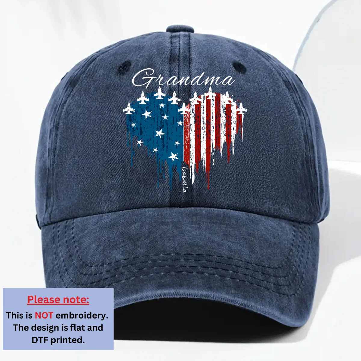 American Grandma - Personalized Custom Vintage Washed Denim Cap - Image 8