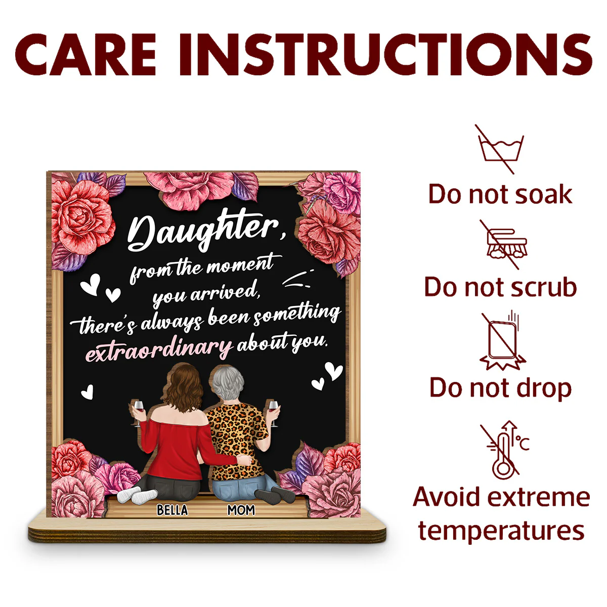 An Extraordinary Gift For Mom - Personalized Custom 2-Layer Wood Plaque With Flat Base - Image 5