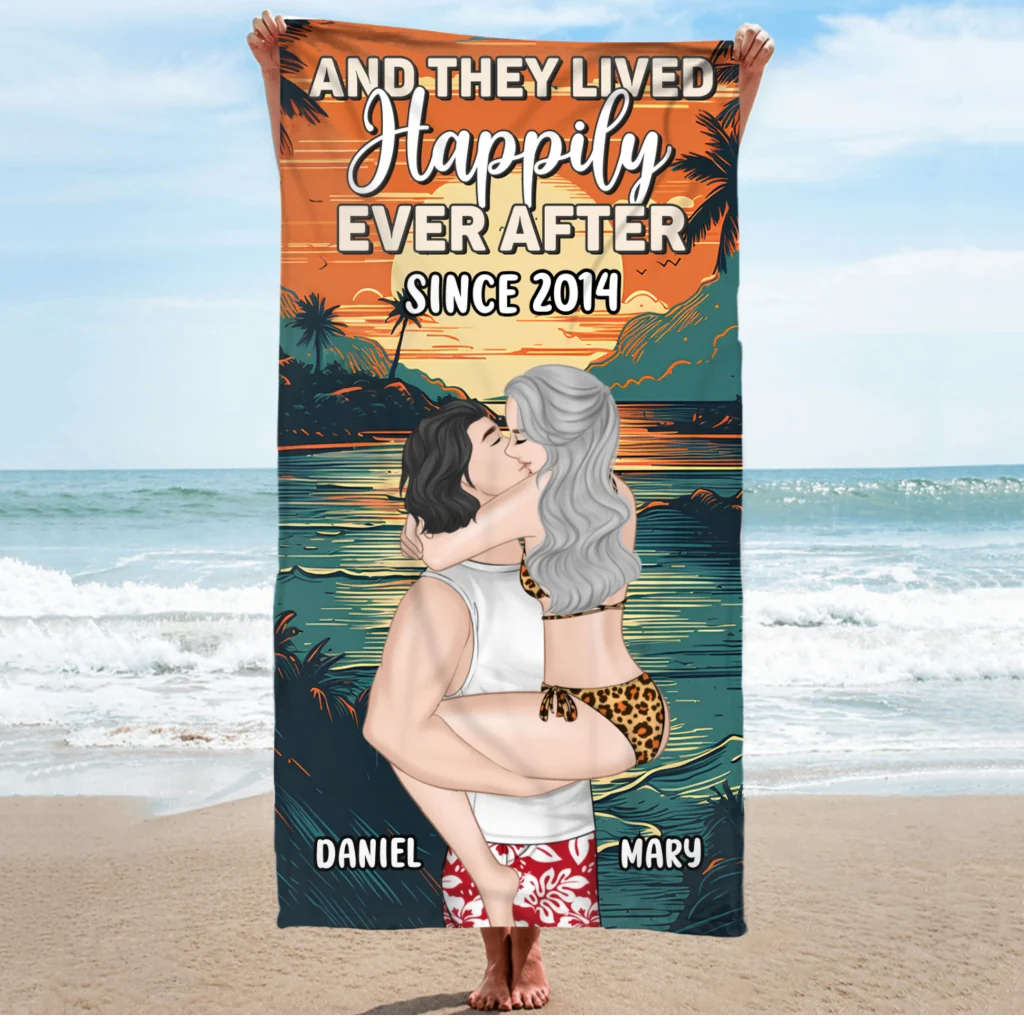 And They Lived Happily Ever After - Personalized Custom Beach Towel - Image 5