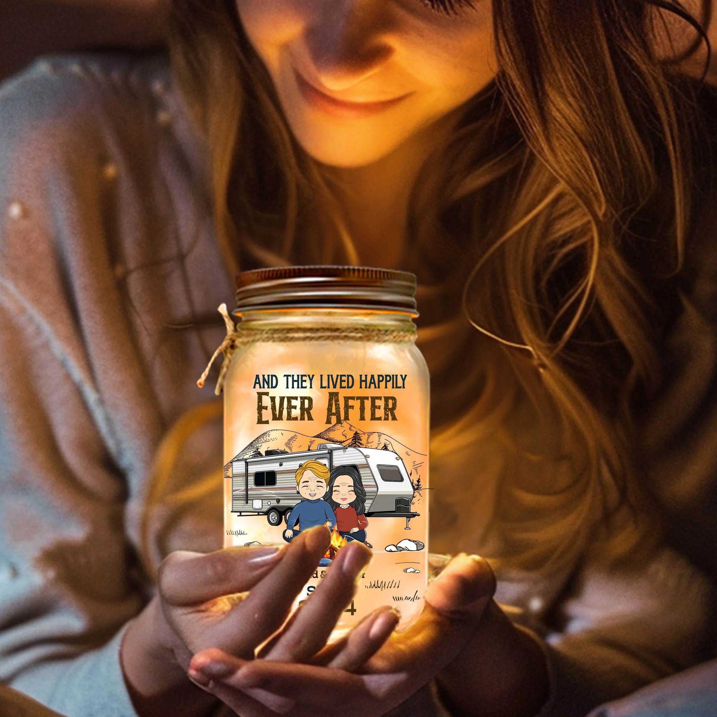 And They Lived Happily Ever After - Personalized Custom Mason Jar Light - Image 3