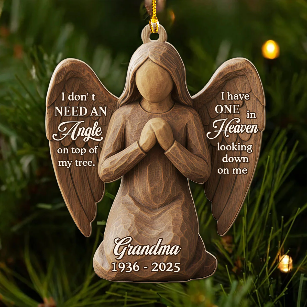 Angel In Heaven Looking Down - Personalized Custom 3D Effect Wood Ornament - Image 2