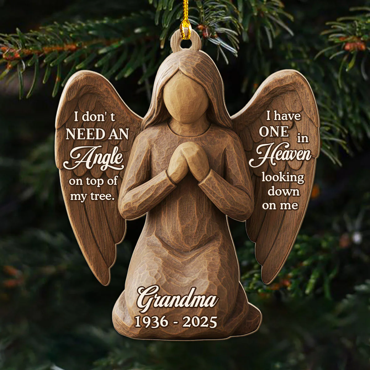 Angel In Heaven Looking Down - Personalized Custom 3D Effect Wood Ornament - Image 3