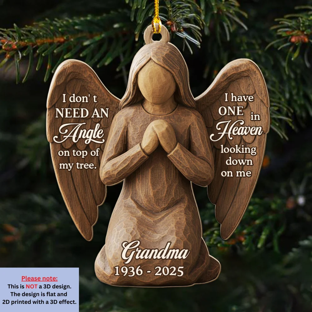 Angel In Heaven Looking Down - Personalized Custom 3D Effect Wood Ornament - Image 4