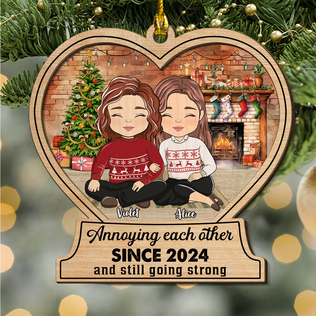 Annoying Each Other And Still Going Strong - Personalized Custom 2-Layered Wood Ornament - Image 3