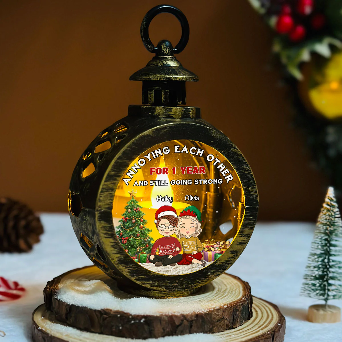 Annoying Each Other And Still Going Strong - Personalized Custom Christmas Lantern - Image 5