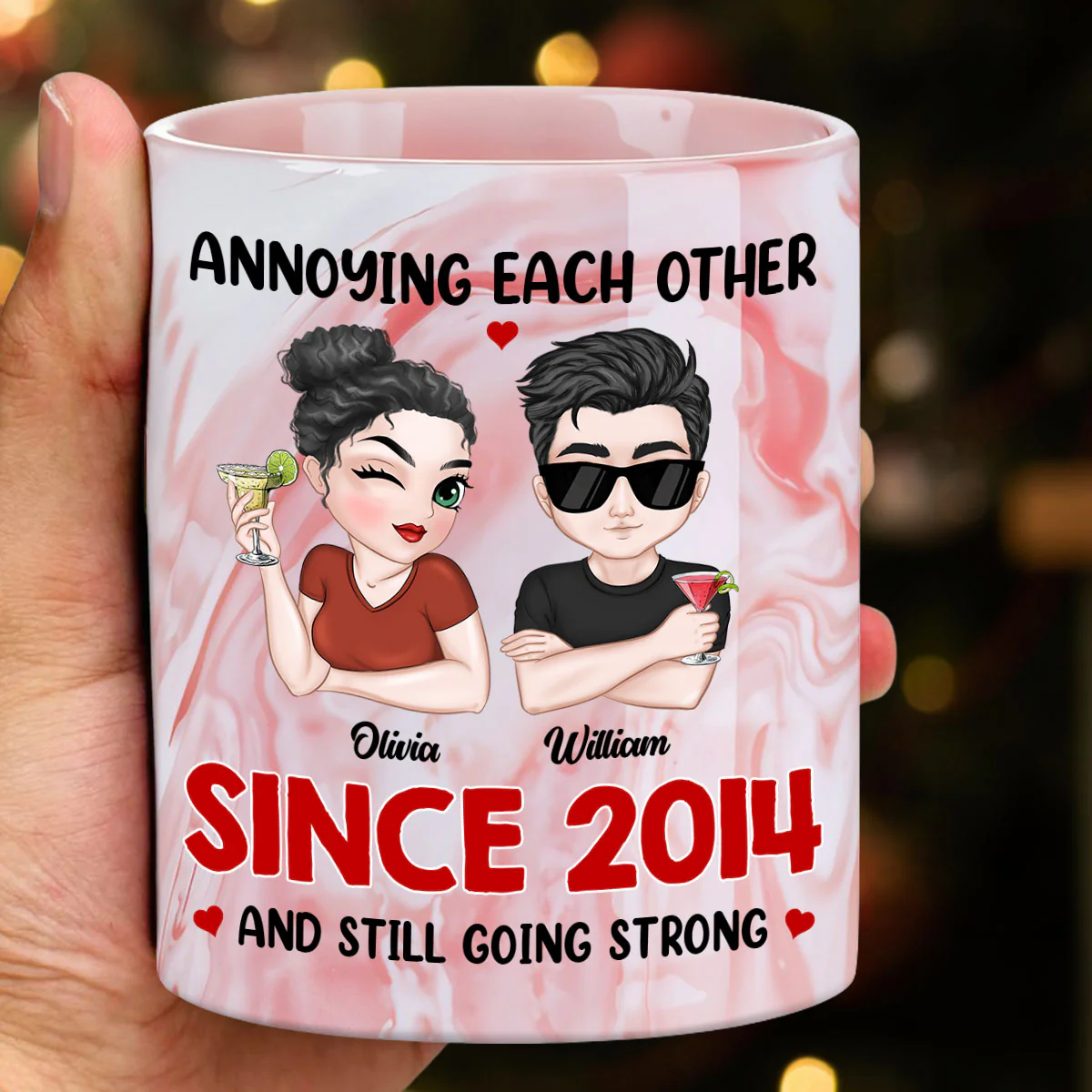 Annoying Each Other Forever - Personalized Custom Pink Marble Mug