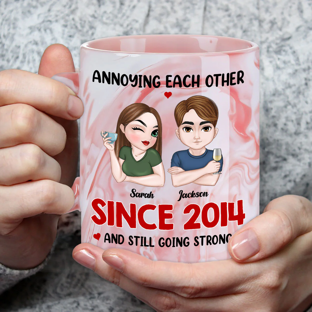Annoying Each Other Forever - Personalized Custom Pink Marble Mug - Image 3