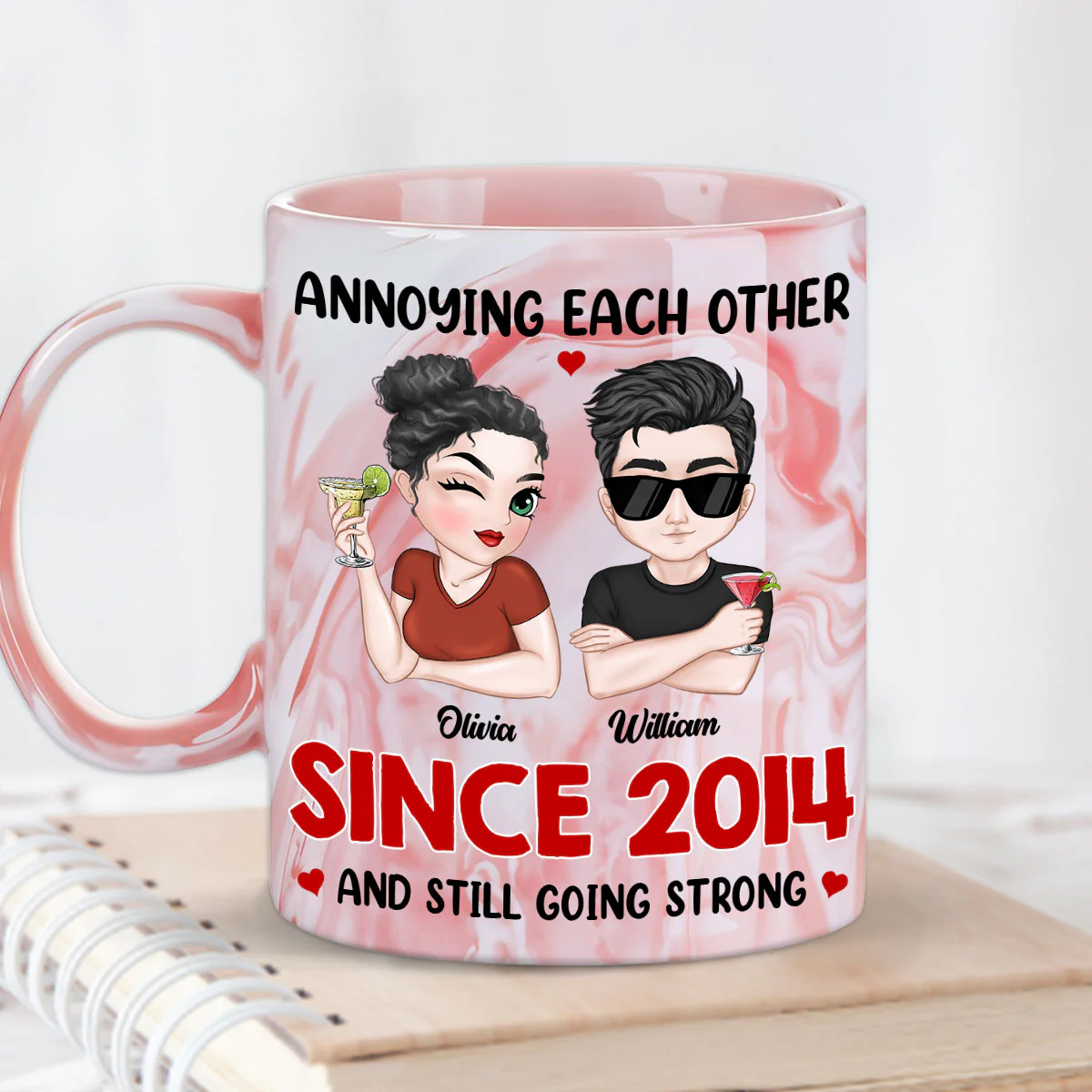 Annoying Each Other Forever - Personalized Custom Pink Marble Mug - Image 4