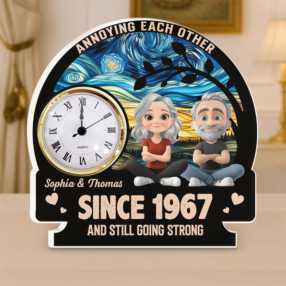 Annoying Each Other - Personalized Custom Acrylic Desk Clock Plaque - Image 2