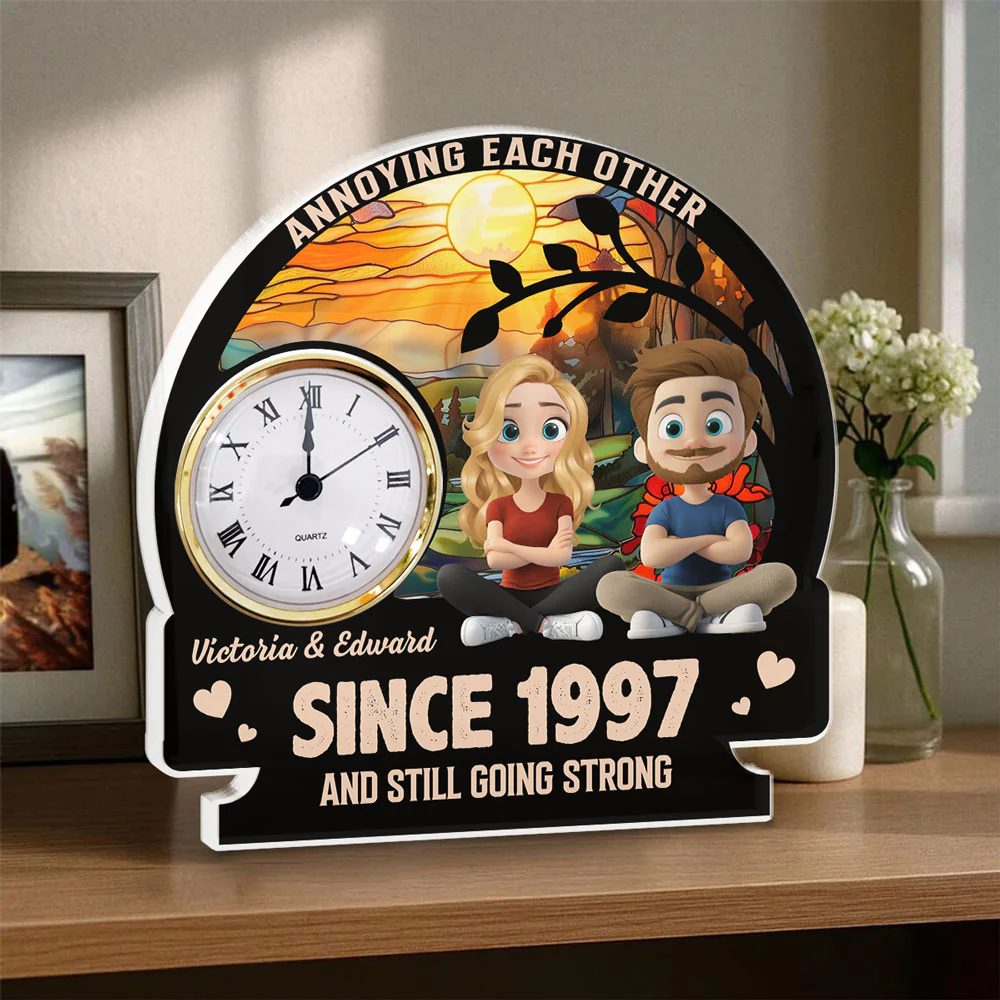 Annoying Each Other - Personalized Custom Acrylic Desk Clock Plaque - Image 3