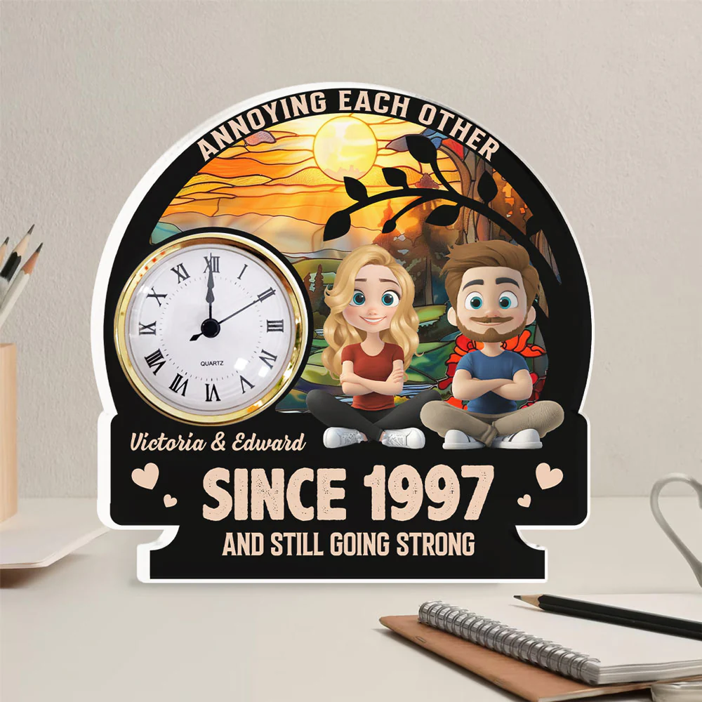 Annoying Each Other - Personalized Custom Acrylic Desk Clock Plaque - Image 4