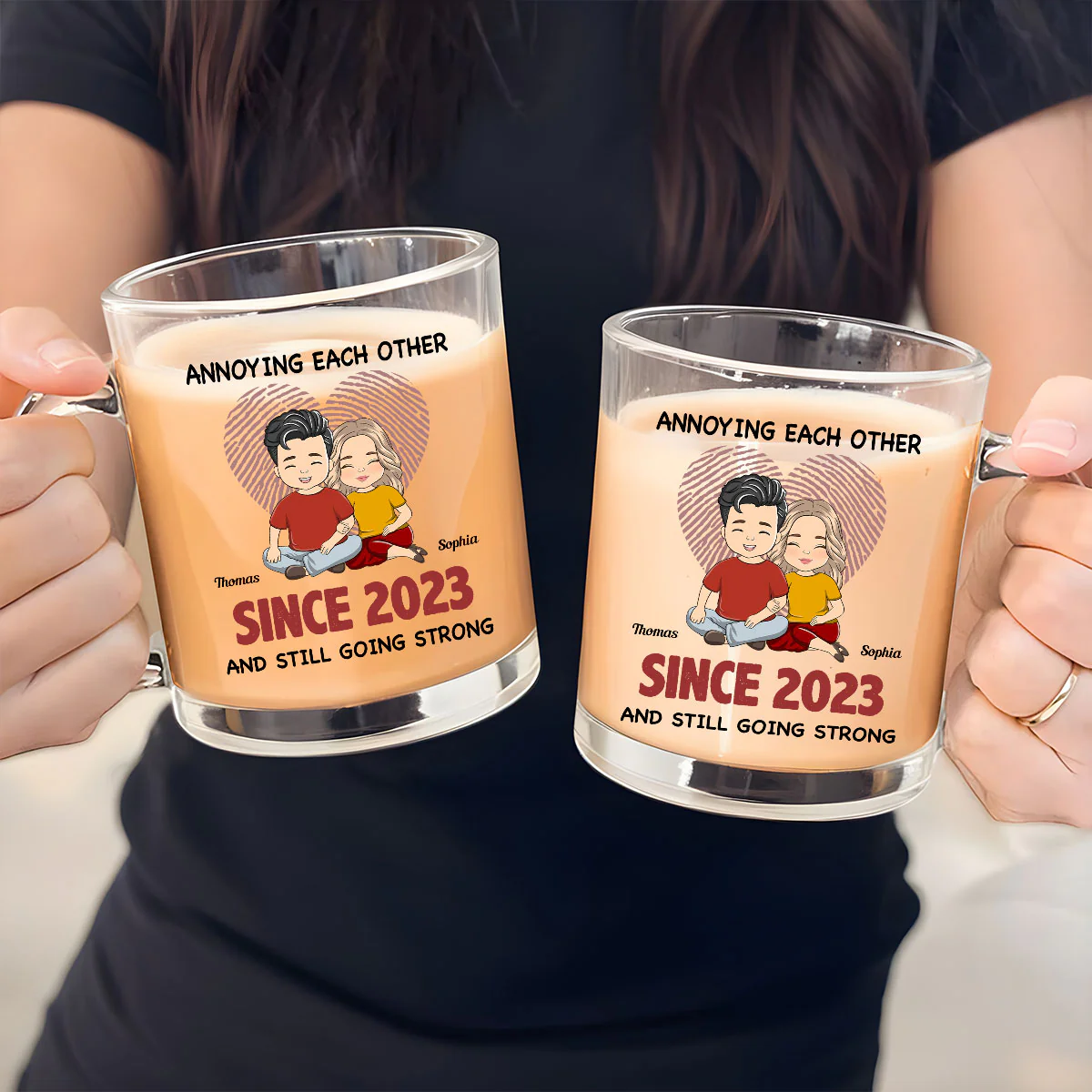 Annoying Each Other - Personalized Custom Glass Mug - Image 4