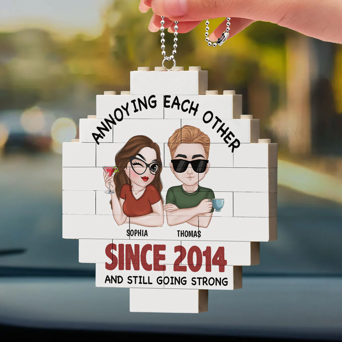 Annoying Each Other - Personalized Custom Puzzle Car Ornament - Image 2