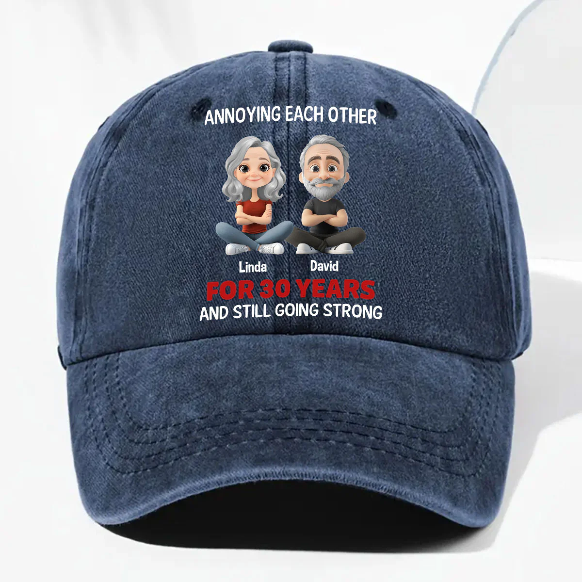 Annoying Each Other - Personalized Custom Vintage Washed Denim Cap - Image 2