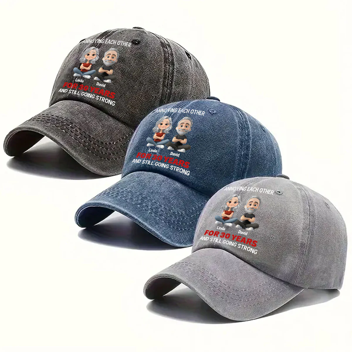 Annoying Each Other - Personalized Custom Vintage Washed Denim Cap - Image 5