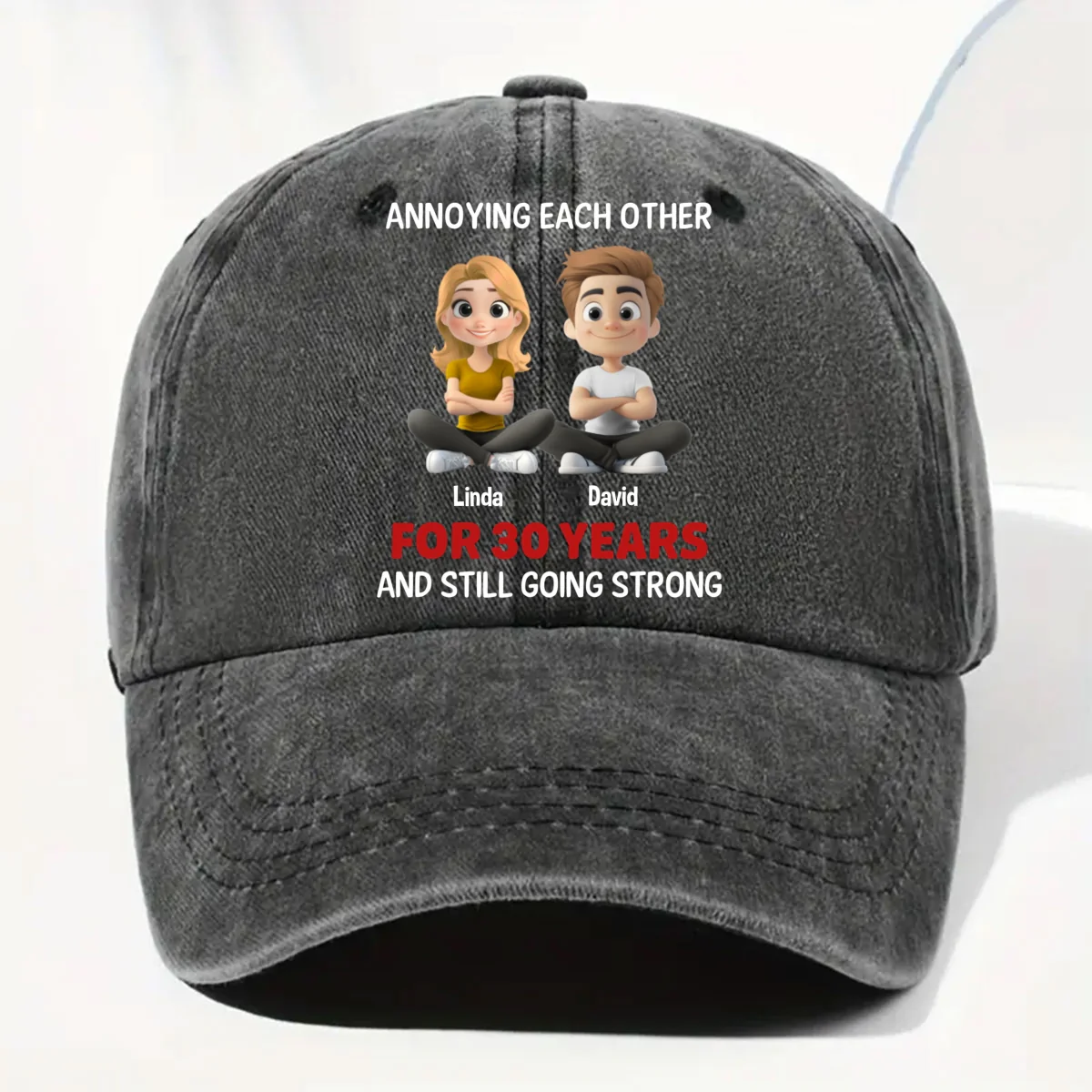 Annoying Each Other - Personalized Custom Vintage Washed Denim Cap - Image 7