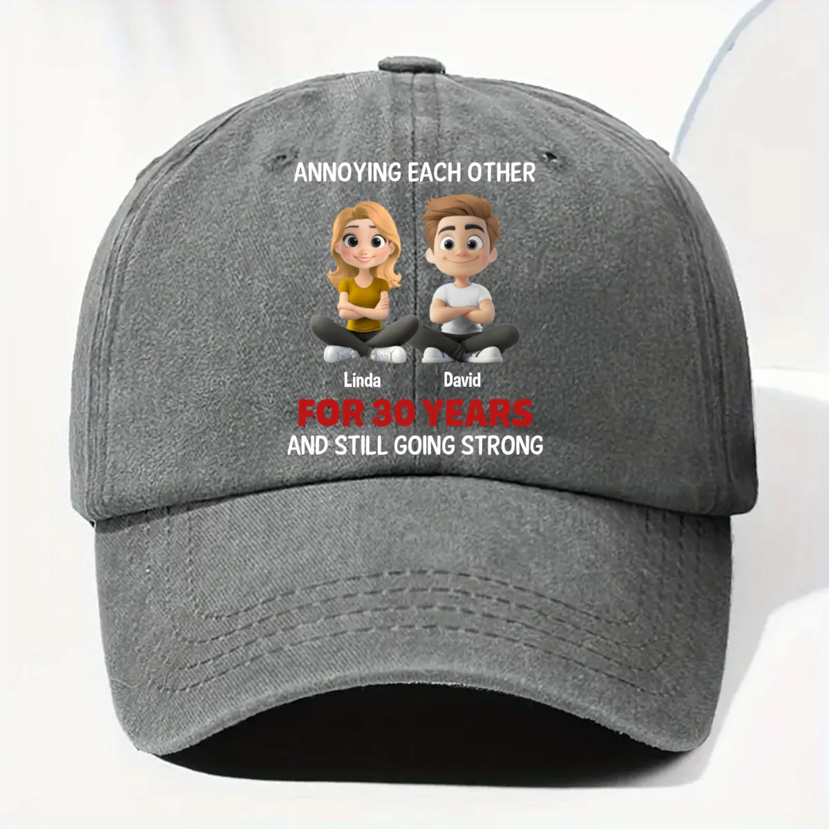 Annoying Each Other - Personalized Custom Vintage Washed Denim Cap - Image 8