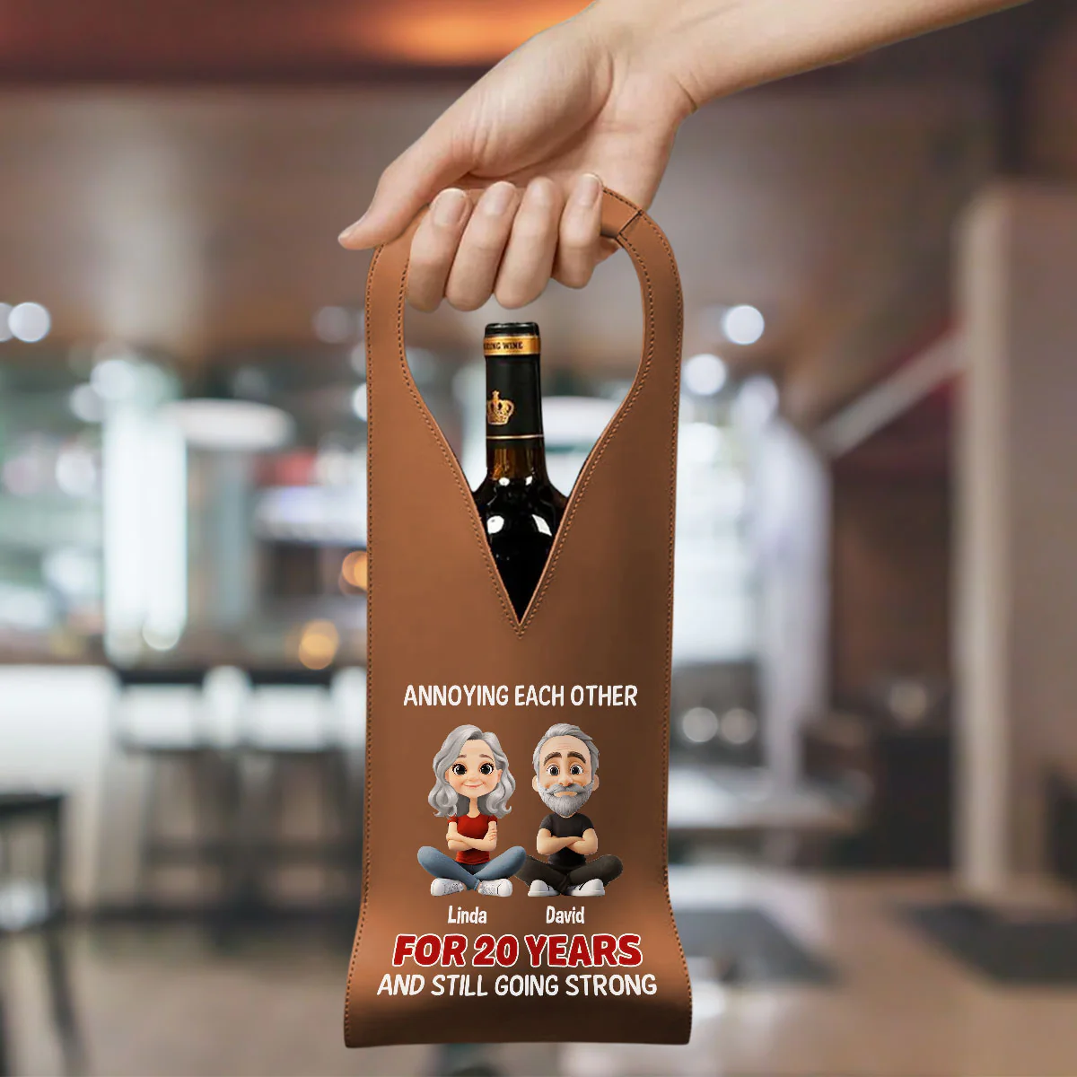 Annoying Each Other Since Day One - Personalized Custom Leather Wine Bag - Image 2