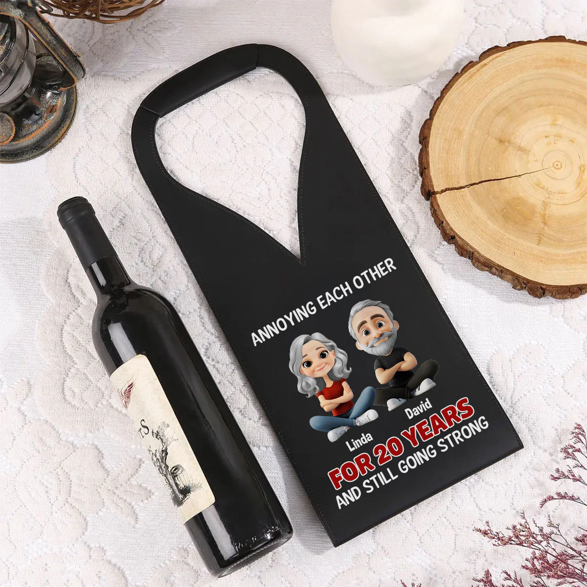 Annoying Each Other Since Day One - Personalized Custom Leather Wine Bag - Image 4