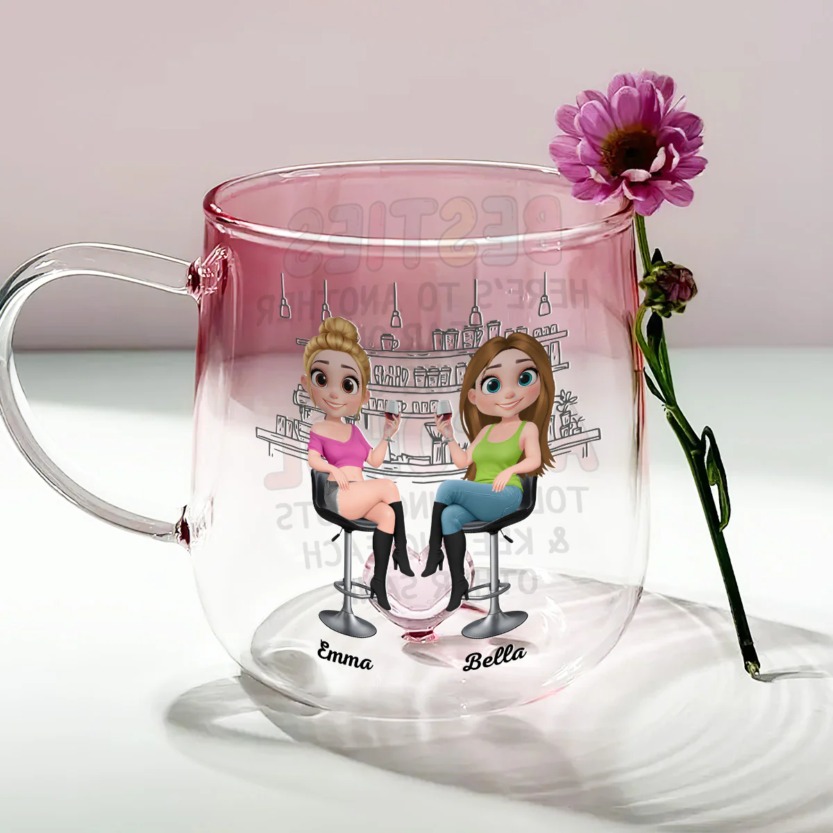 Another Year Of Bonding - Personalized Custom Pink Gradient Glass Mug - Image 3
