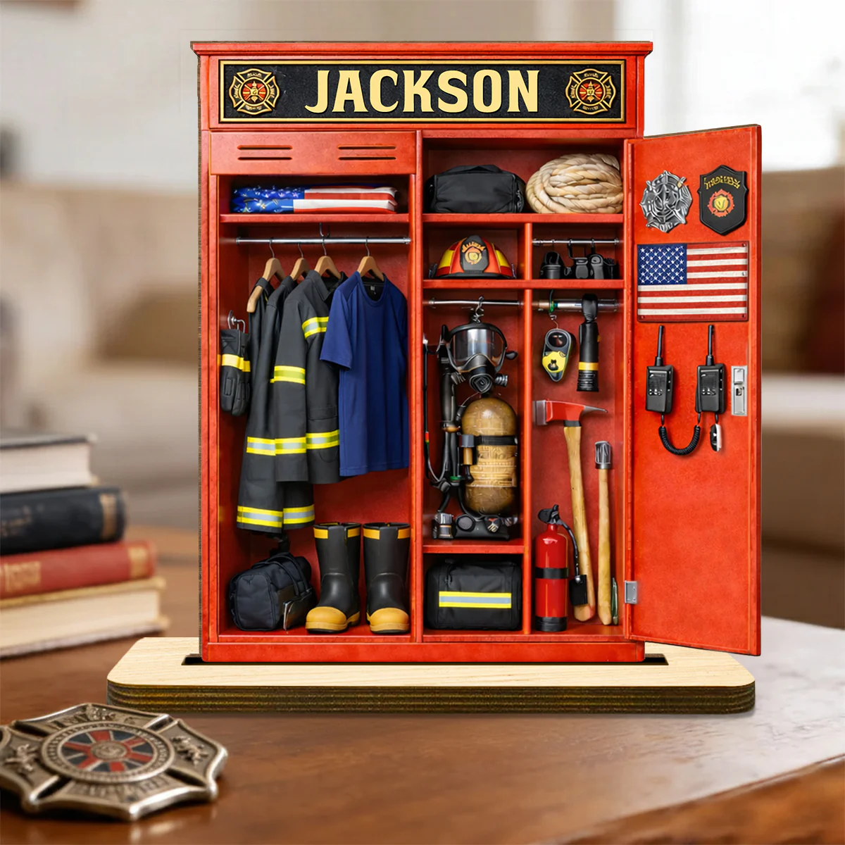Answering The Alarm - Personalized Custom 2-Layer Wood Plaque With Flat Base - Image 2