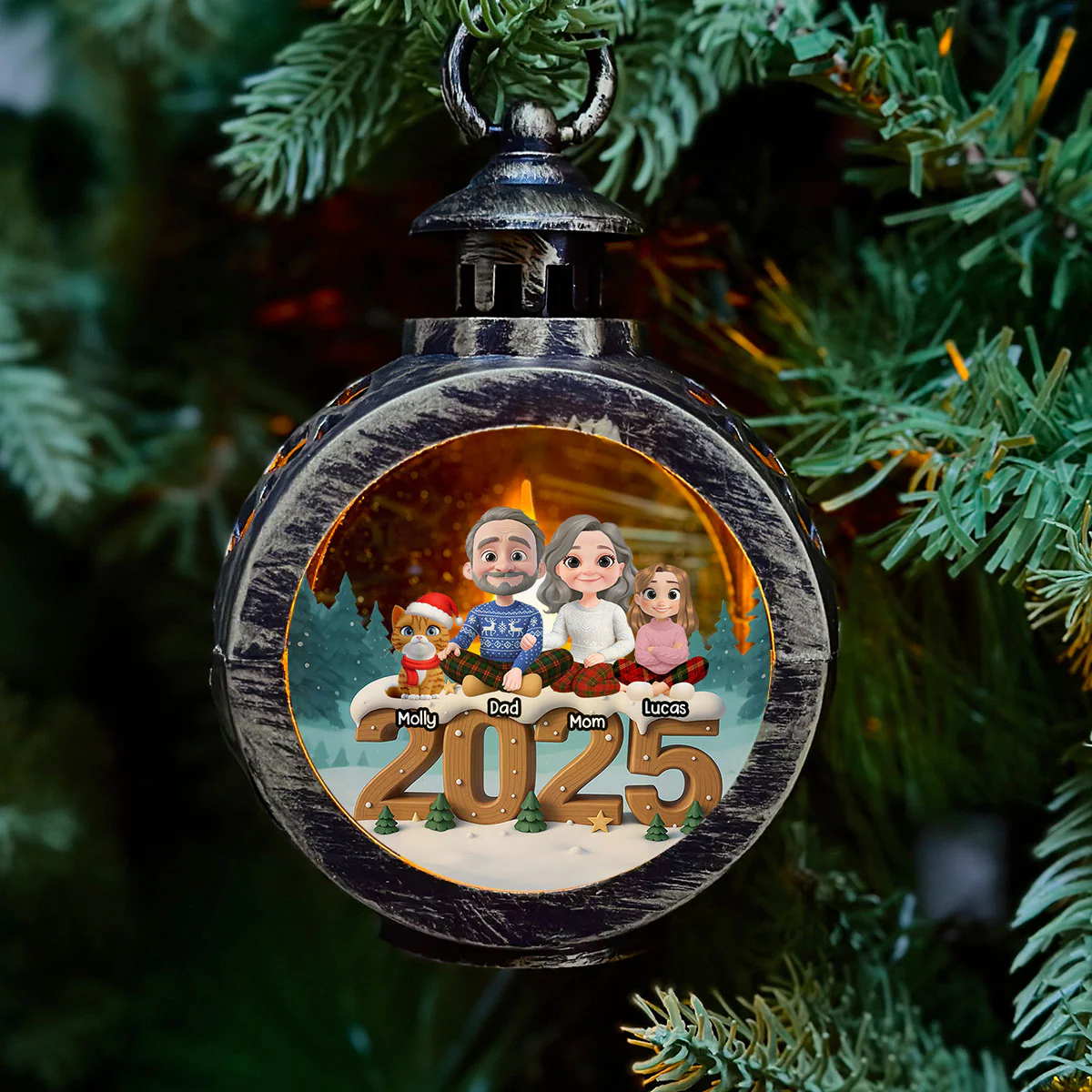 As A Family Now With Cats - Personalized Custom 3D Effect Christmas Lantern - Image 2