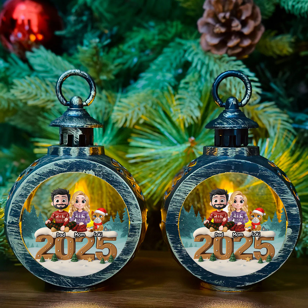 As A Family Now With Cats - Personalized Custom 3D Effect Christmas Lantern - Image 7