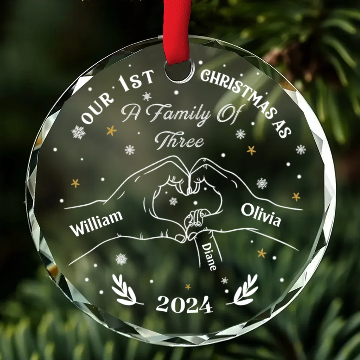 As A Family Of Three Members - Personalized Custom Glass Ornament - Image 6