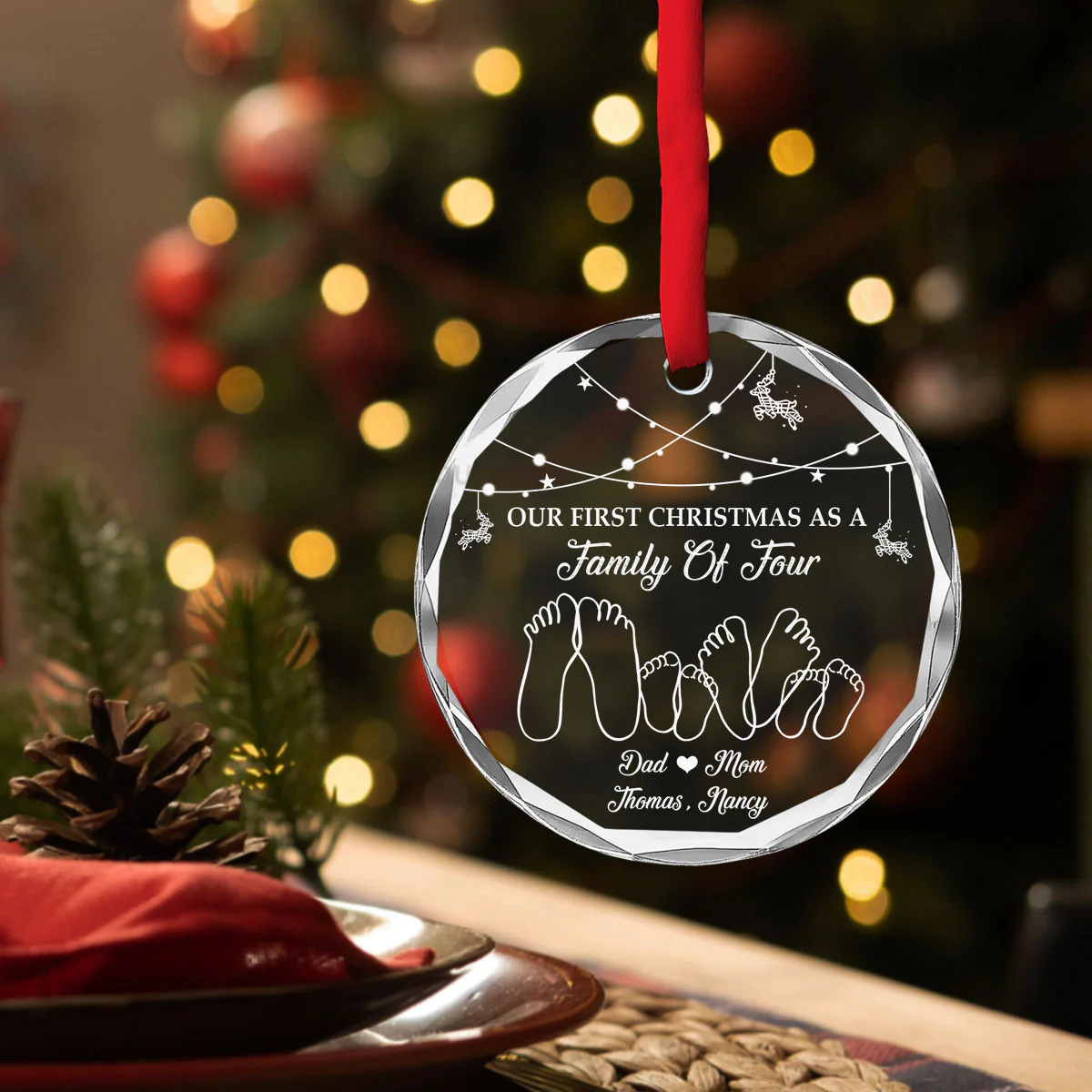 As A Family Of Three - Personalized Custom Glass Ornament - Image 3