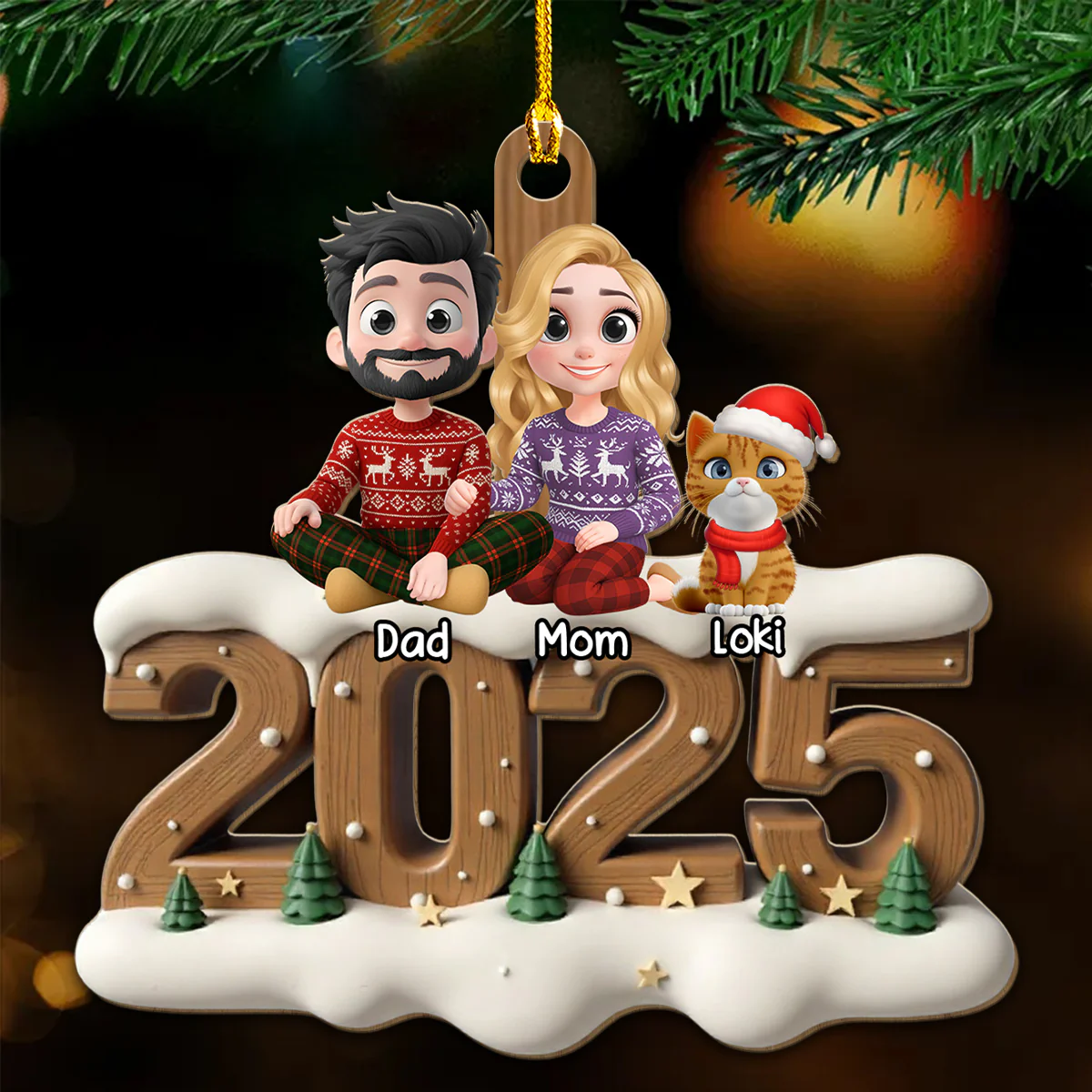 As A Family With Cats Extended Ver - Personalized Custom 3D Effect Wood Ornament - Image 2