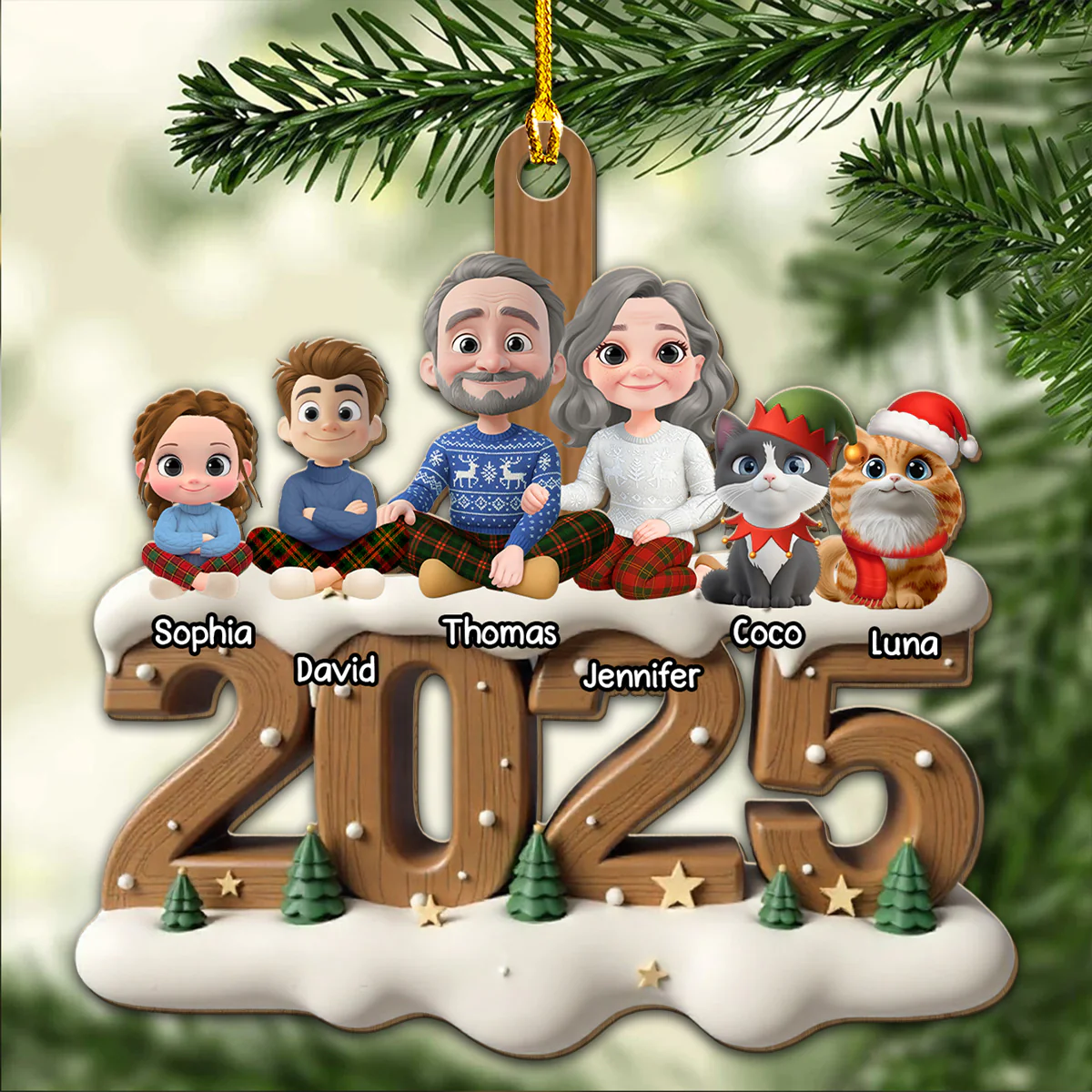 As A Family With Cats Extended Ver - Personalized Custom 3D Effect Wood Ornament - Image 4