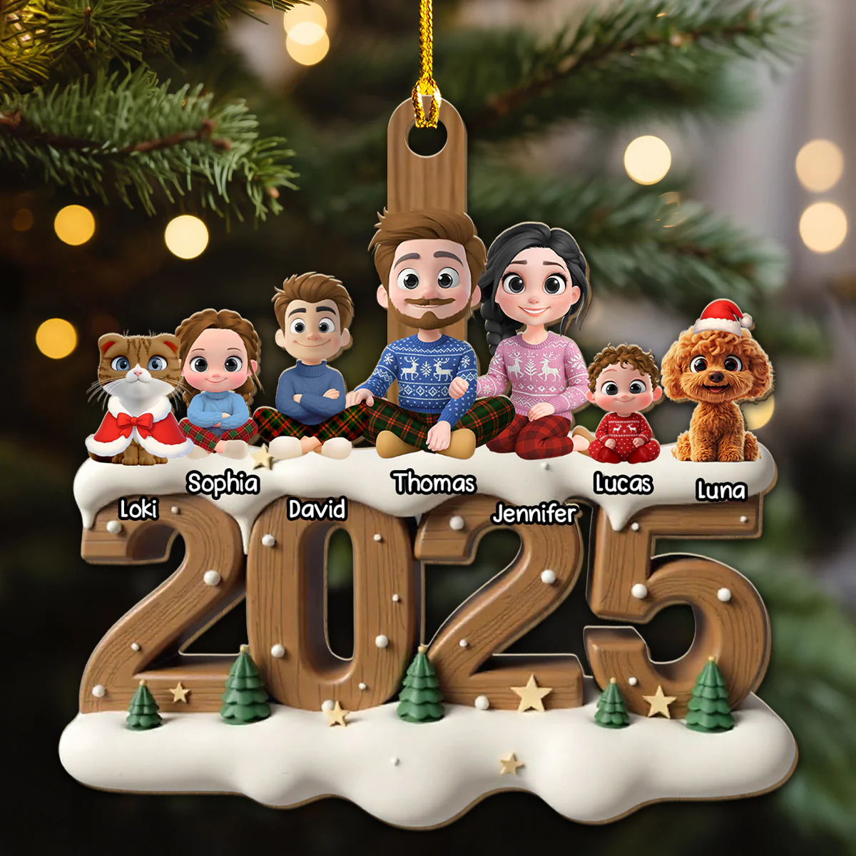 As A Family With Fur Babies Extended Ver - Personalized Custom 3D Effect Wood Ornament