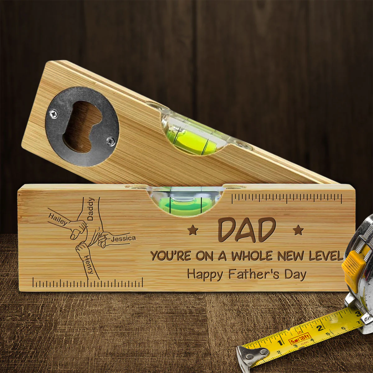As Dads Go, You Are Different - Personalized Custom Engraved Wooden Spirit Level Bottle Opener - Image 2