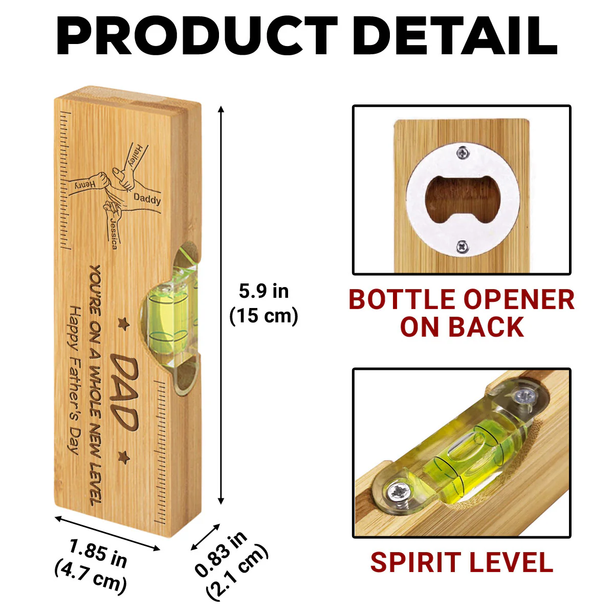 As Dads Go, You Are Different - Personalized Custom Engraved Wooden Spirit Level Bottle Opener - Image 6