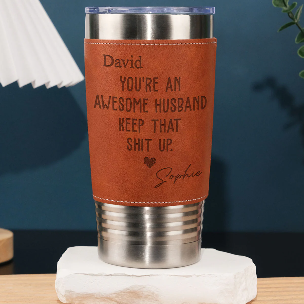 Awesome Husband -  Personalized Custom Engraved Leather Tumbler