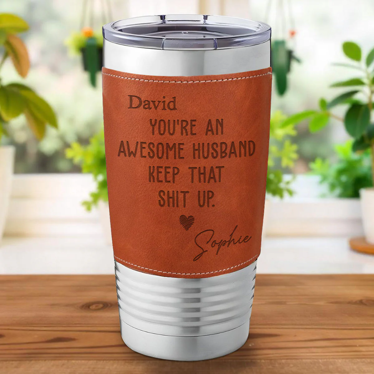 Awesome Husband -  Personalized Custom Engraved Leather Tumbler - Image 2