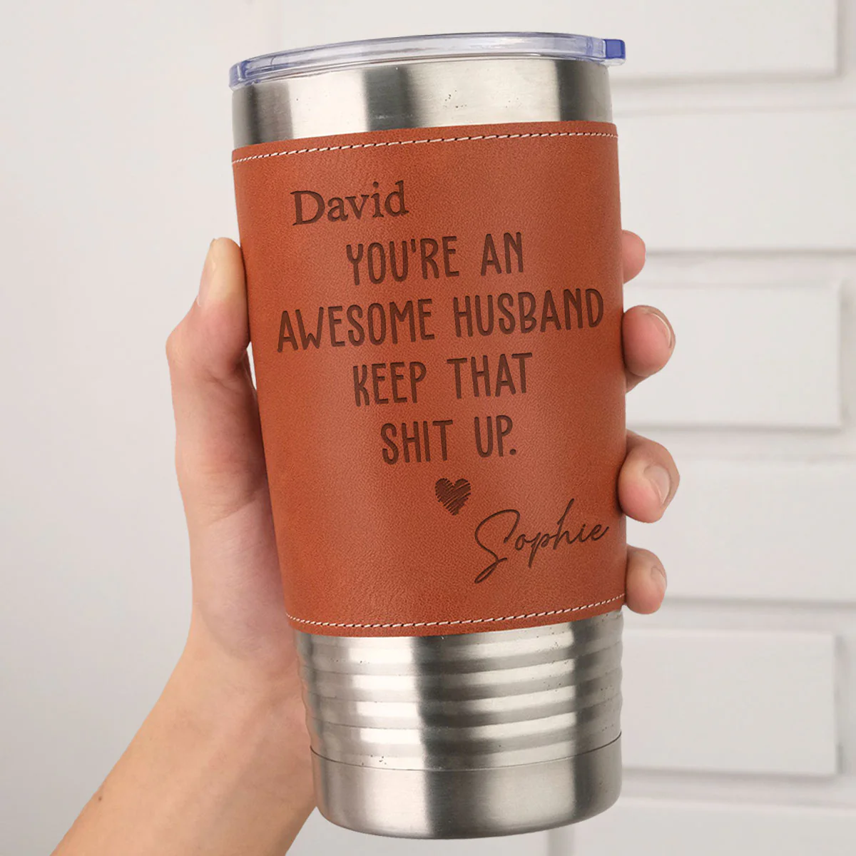 Awesome Husband -  Personalized Custom Engraved Leather Tumbler - Image 3
